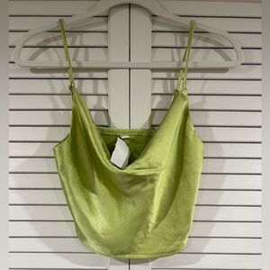 Lime Green Satin Cowl Neck Crop Top